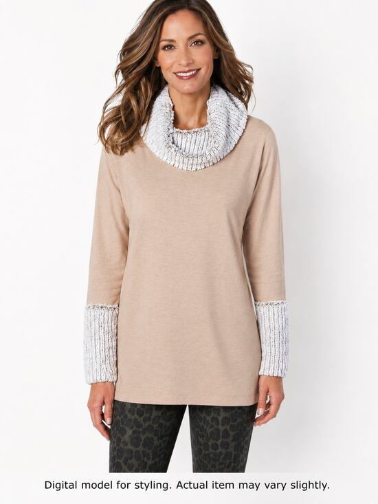 Soft Surroundings Sweaters - Soft Surroundings Faux Fur Trim Tunic Sweater Womens XL Cozy Luxe Cowl Neck